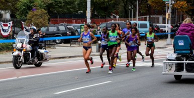 Women's lead pack at mile 18 of the 2015 NYC Marathon